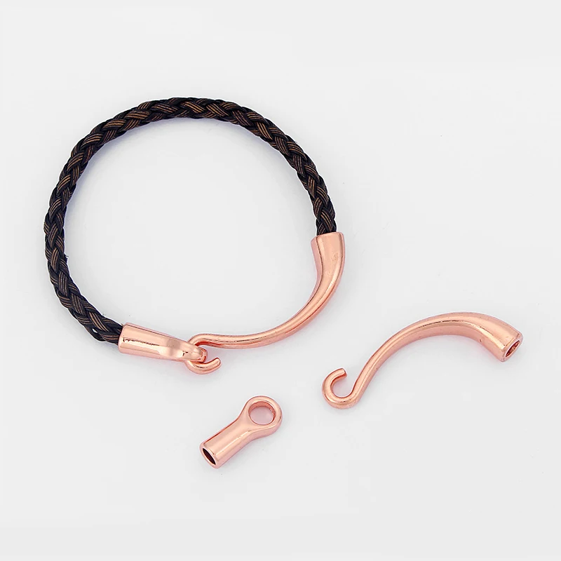 

3sets Jewelry Findings Half Cuff Easy Hook Clasp Rose Gold For 4mm Round Leather Cord Diy Bracelet Bangle Jewelry Accessories