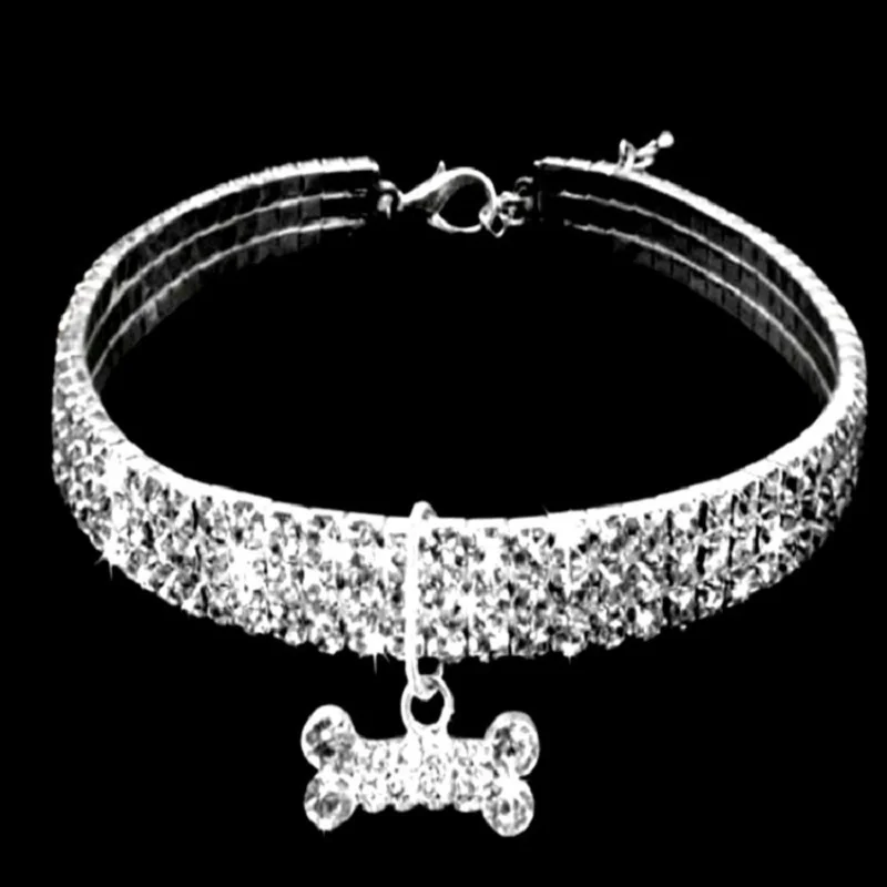 Dog Collar Pink Bone Zircon Rhinestone Crystal Princess Style Shining Chihuahua Bull Cat Blue Accessories | Дом и сад