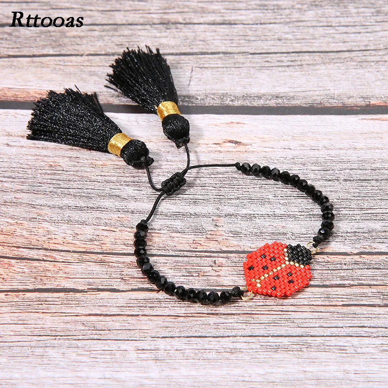 Rttooas ручной работы тканый браслет DIY Шарм животное насекомое кисточкой Кристалл