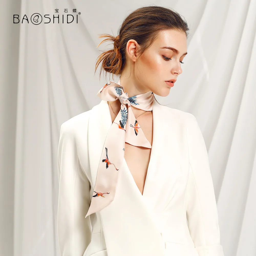 [BAOSHIDI] Новинка 2018 шарф с двойным лицом 100% саржевый Шелковый узкий Многоцелевой