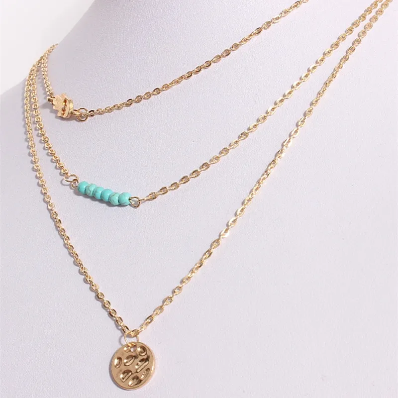 Retro 3 Multi Layer Palm Necklaces Jewelry For Women Bohemian Blue Stone Choker &amp Pendants Collier Femme Accessories | Украшения и