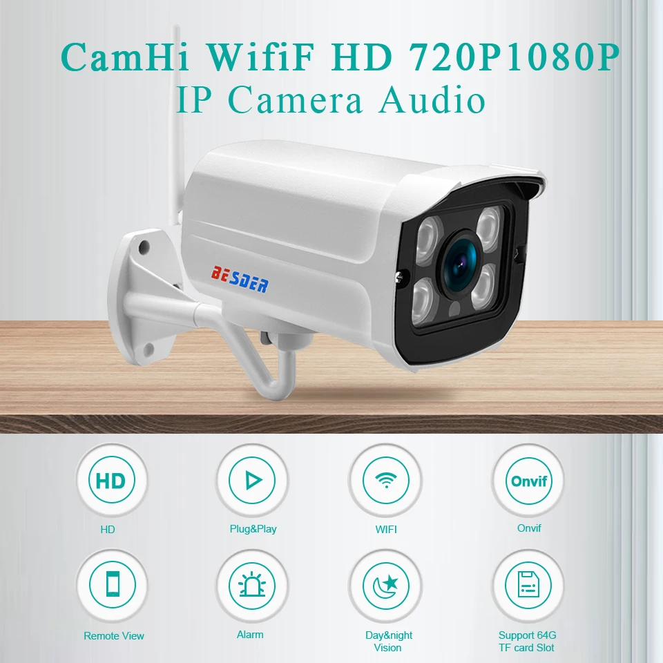 BESDER Wifi наружная IP камера 1080P 720PAudio запись металлическая Водонепроницаемая 2.0MP
