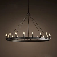 industrial wrought iron black painted candle round metal pipe erected pendant light with edison bulbs for cafe bar living room