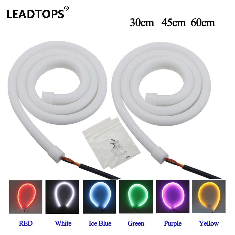 

LEADTOPS 2PCS Flexible Drl Dual Color Car LED COB Daytime Running Light With LED Turning Single Light Automobiles J
