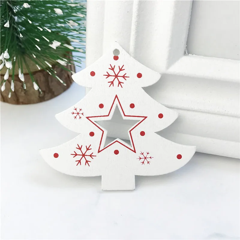 Christmas Tree White Новинка 10 шт белые красные рождественские елочные орнаменты деревянные подвесные подвески АНГЕЛ/олень/Рождественская елка/звезда рождественские украшения для дома - Цвет: Christmas Tree White