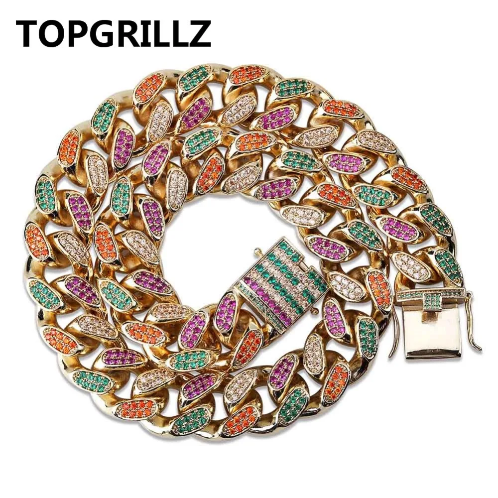 Мужская кубинская цепочка TOPGRILLZ золотистая/Серебристая шириной 18 мм с кубическим
