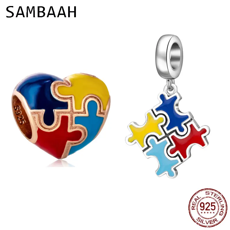 Мозаика Sambaah с подвеской в виде сердца серебряные эмалированные бусины рисунком