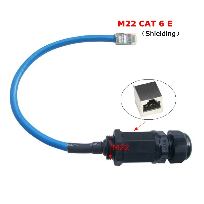 Водонепроницаемый штекер RJ45 CAT 6 CAT 6E Ethernet LAN RJ 45 штекер-гнездо AP outdoor M22 Экранирование IP 68 водонепроницаемый кабель