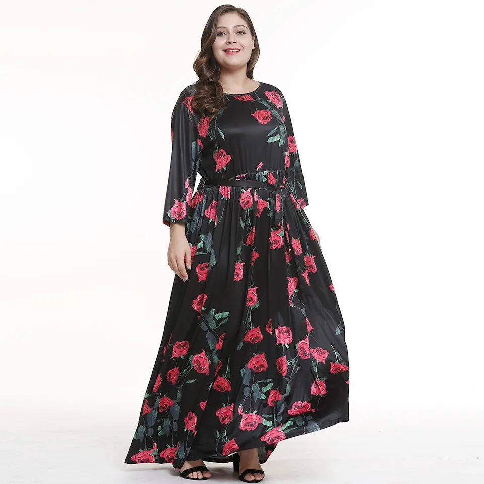 2018 summer new explosion models high waist women's printing round neck slimming nine points sleeves XL big pendulum | Женская