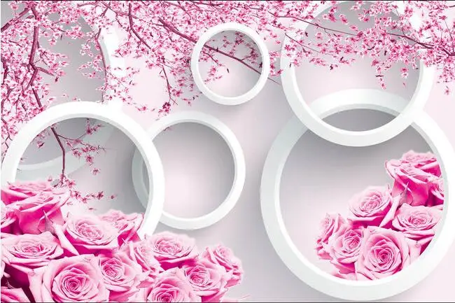

3d wallpaper custom photo mural pink rose Flower circle tv background wall home decor living room wallpaper for walls 3 d