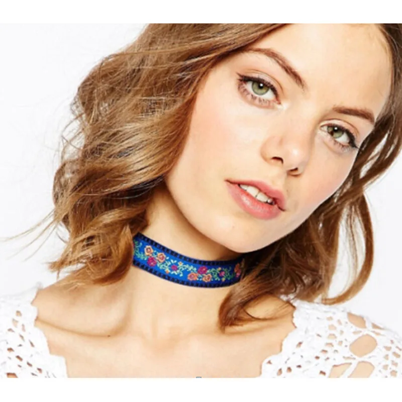 Blue National Style Flower Choker Necklace Embroidery Bohemia For Woman Individuality Hot-Selling Trendy | Украшения и аксессуары