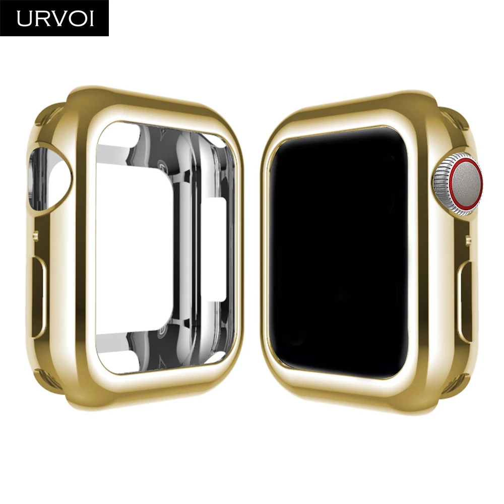 Gold URVOI гальванический чехол из ТПУ для Apple протектор для часов серии 4 3 2 Чехол для iWatch Мягкий Бампер тонкая рамка 38 42 40 44 мм - Цвет: Gold