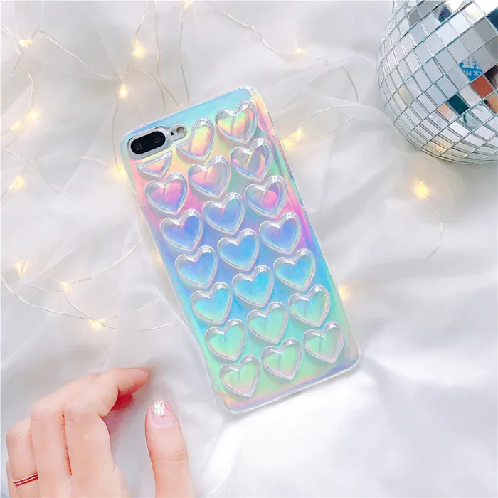 Holographic Card Paper Geometric Phone Case For iPhone 7 Plus 6 6S 5 5S Rainbow 3D Diamond TPU Cover Fashion Pastel |
