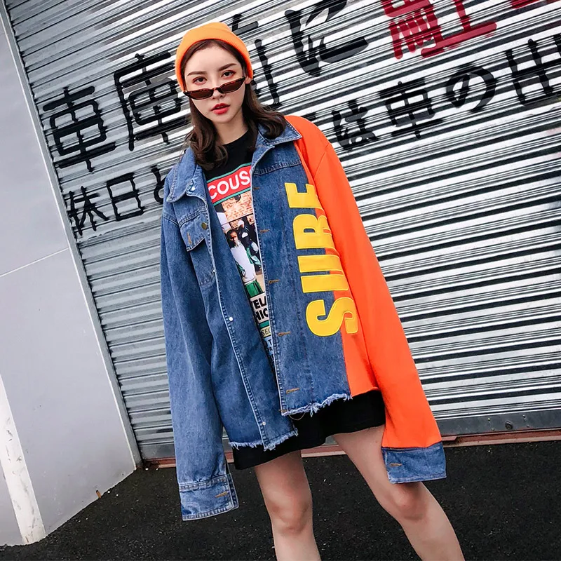 Тренд-сеттер 2018 Осенняя Модная Джинсовая куртка с буквенным принтом женская