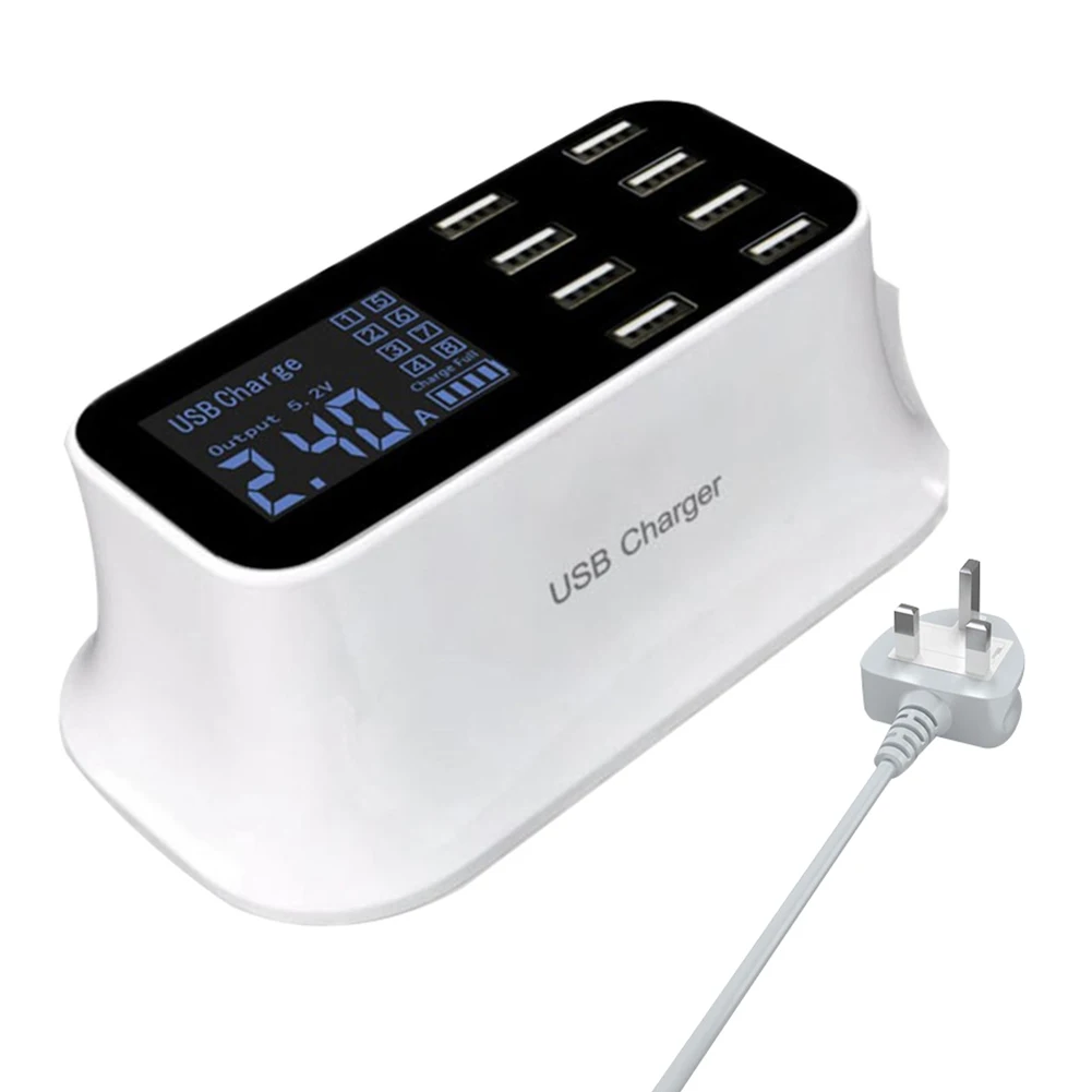 UK Plug Новое поступление 40 Вт Настольный 8 usb портов ЖК-дисплей Быстрая зарядная док-станция зарядное устройство адаптер usb-хаб штепсельная вилка стандарта Великобритании штепсельная вилка стандарта США ЕС - Цвет: UK Plug