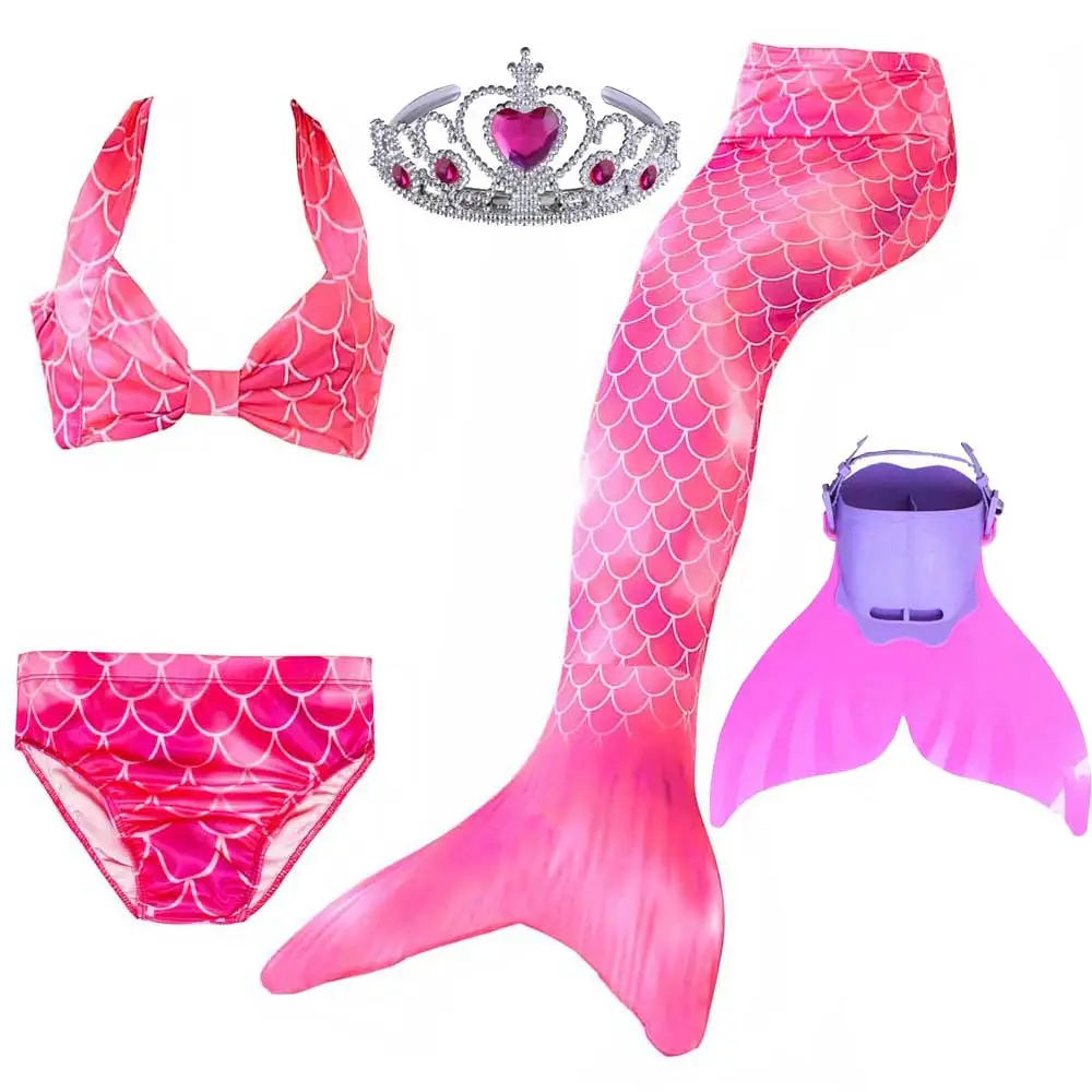 5pcs Mermaid Set 2 Купальный костюм-бикини для девочек с хвостом русалки для плавания; Детский костюм принцессы Ариэль; Блестящие купальники и ласты - Цвет: 5pcs Mermaid Set 2