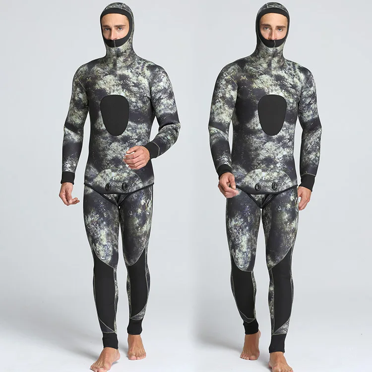 

New 5mm Camouflage Two Pieces Of Men's Waterproof Warm Fishing Suit and Surfers With Chloroprene Rubber Diving Suit