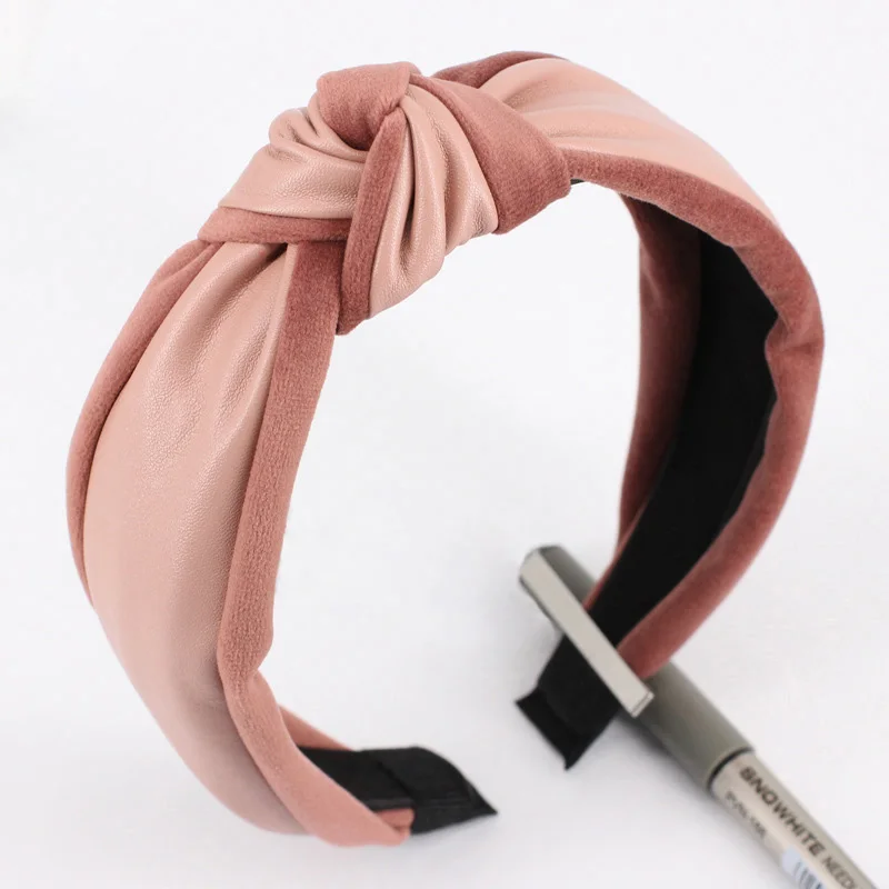 

Vintage Velvet Headbands for Women Korean Patchwork Hairband Hair Accessories Leather Top Knot Headband