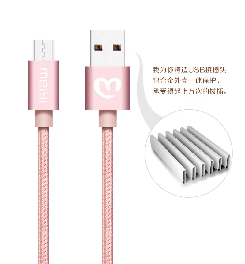 Meiyi M24 металлический нейлоновый Плетеный 1 м Micro USB кабель для синхронизации данных и зарядки, провод для телефона Android для samsung Galaxy Xiaomi