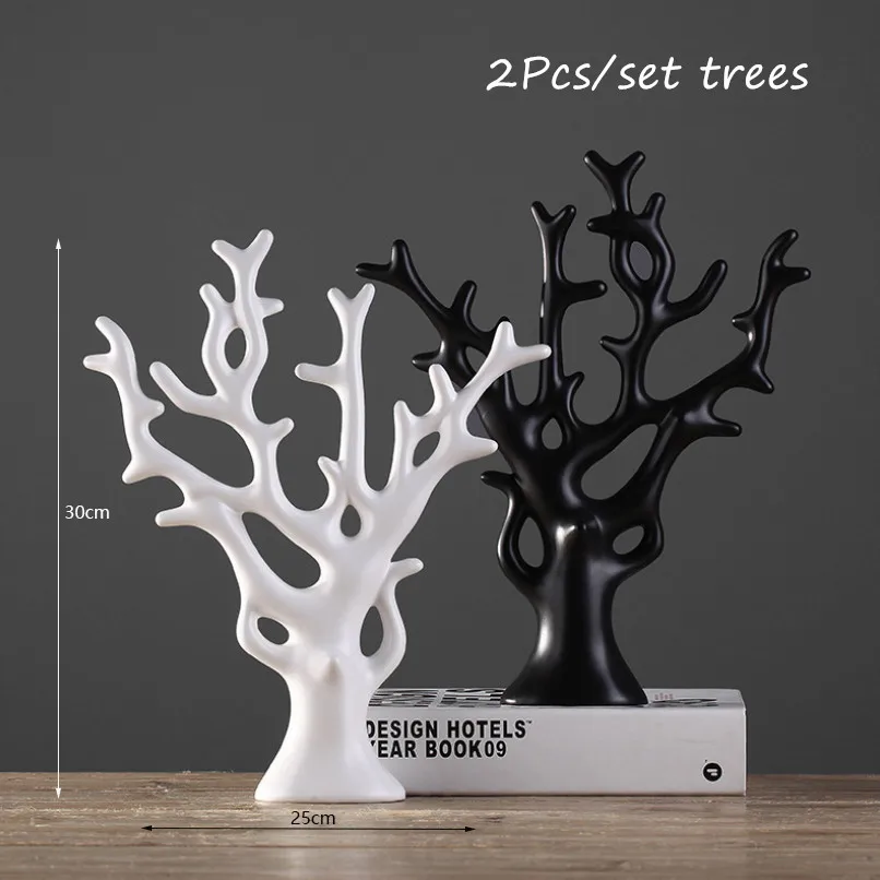 2Pcs Trees Скандинавские Керамические ремесла украшения для влюбленных домашний декор Ремесла керамические прекрасные подарки на день рождения фарфоровые статуэтки Свадебные украшения - Цвет: 2Pcs Trees