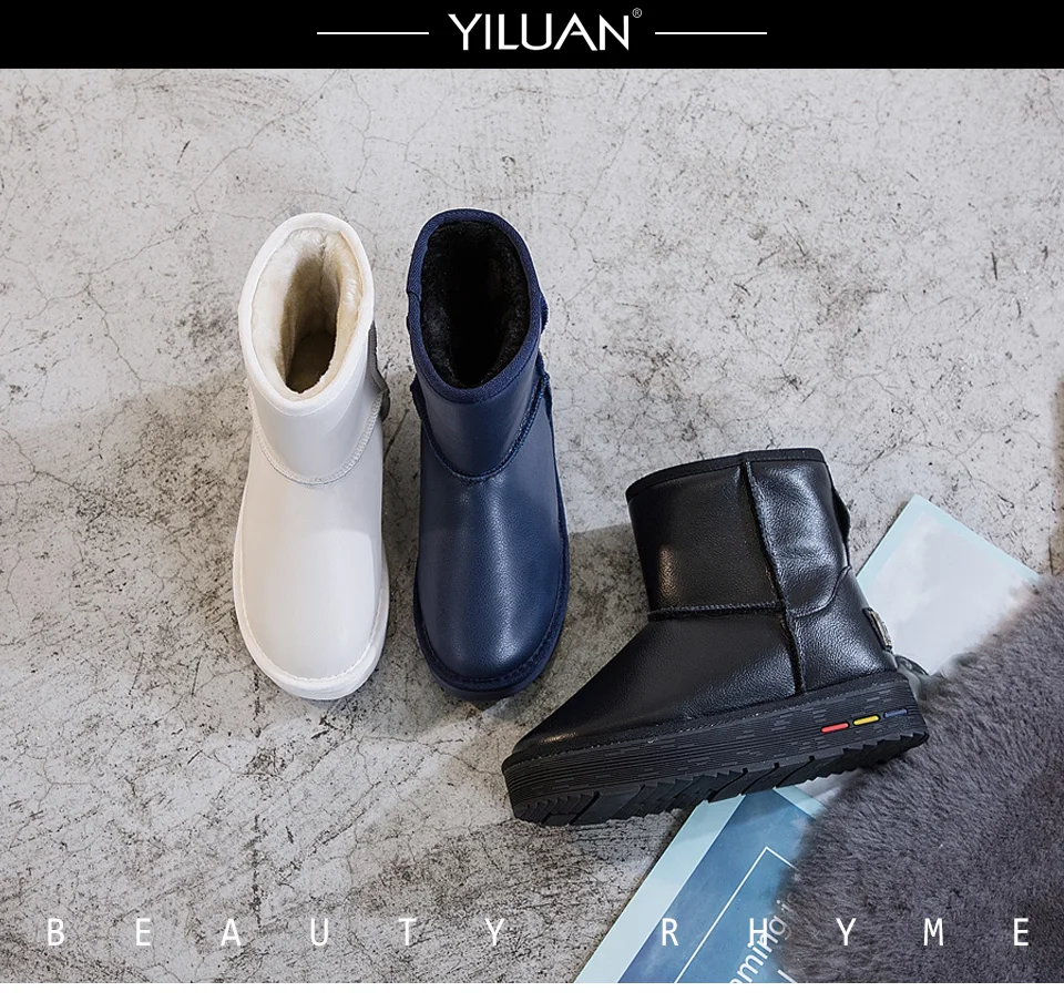 YILUAN/черные зимние ботинки; Модные женские зимние ботинки на платформе; стиль года; женская обувь для студентов; меховые кожаные ботинки для девочек