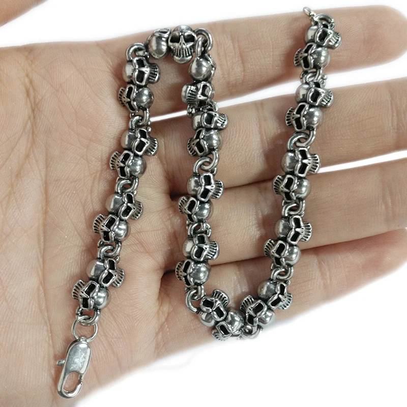 Mens Vintage Gothic Jewelry Silver Color Twins Skull Punk Rock Bracelets Halloween Bangles Boys Hip Hop Bracelet for Gifts Sale | Украшения
