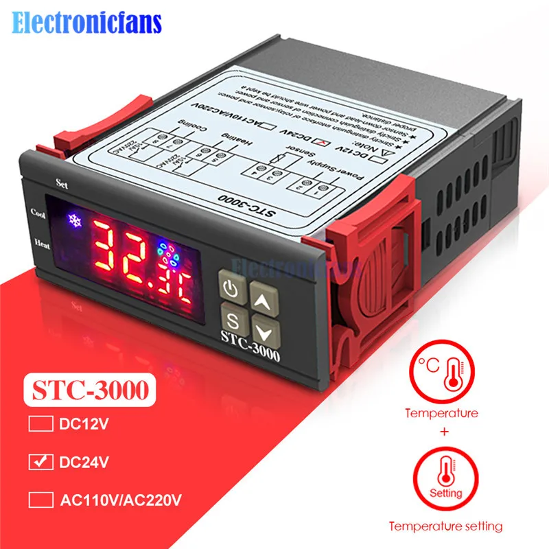 DC 24V STC-3000 AC 110 V-220 V AC/DC 12V 24V светодиодный цифровой Температура Управление; термостат Управление w/нагревательные охладительные Сенсор измеритель влажности - Цвет: DC 24V