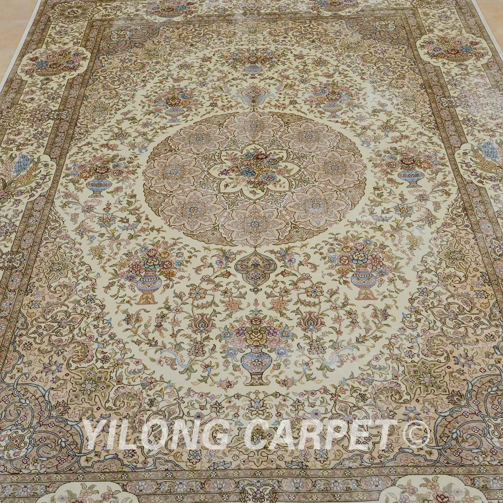 Турецкий ковер ручной работы Yilong 5 'x 7 5' бежевый из искусственного шелка (0193) |