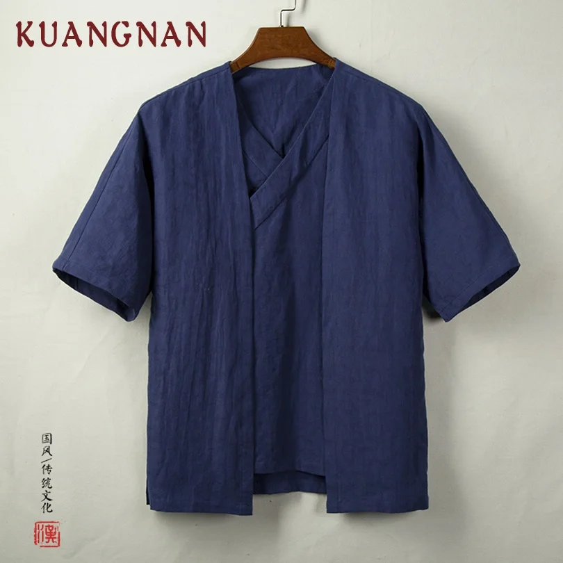 KUANGNAN китайское кимоно кардиган мужские Рубашки 4XL пуловер японское кимоно мужские летние кимоно рубашка мужские уличные лето