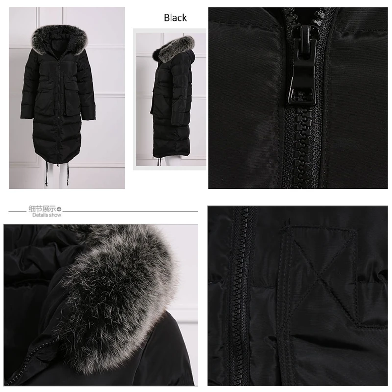 Женское длинное пальто с воротником из искусственного меха хлопковая