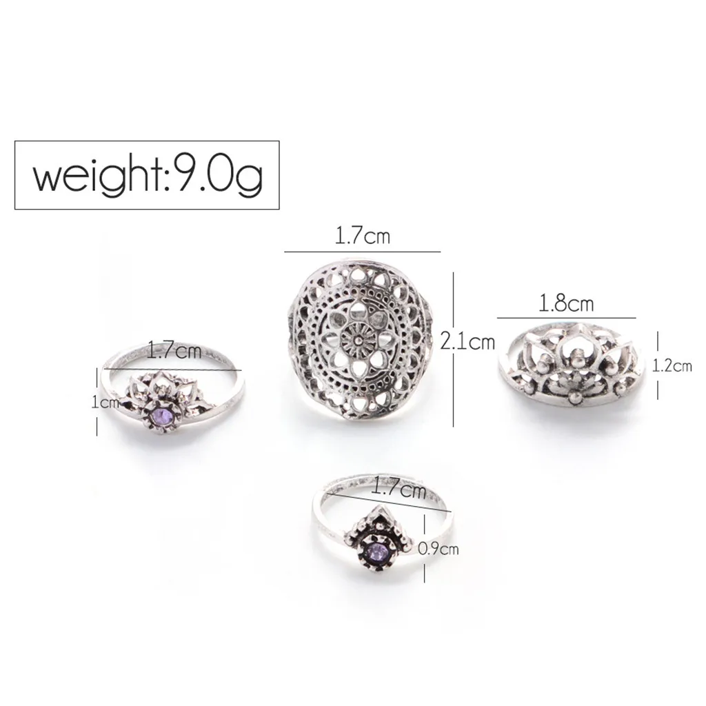 Тонкий багет обручальные кольца ручной работы модные 4 шт Национальный Ретро