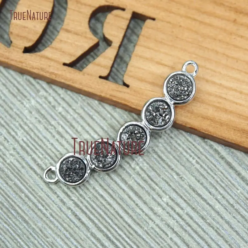 

10Pcs Top Seller Copper Pendant Five Titanium Silver Druzy Crystal Silver Electroplated Circle Pendant On Sale 34x5mm PM12546