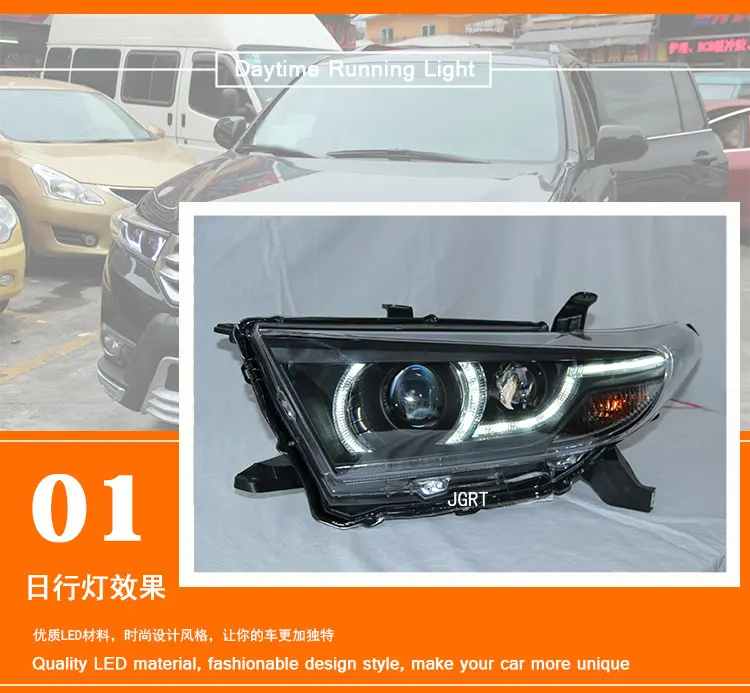 2 шт. светодиодный фонарь для Toyota Highlander 2013 Автомобильный светодиодный фонарь с двойными ксеноновыми линзами автомобильные аксессуары дневные ходовые огни противотуманные фары