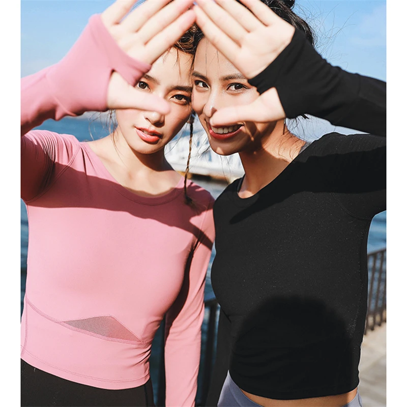 Oyoo сетчатые укороченные топы с длинным рукавом для тренировок женщин облегающая