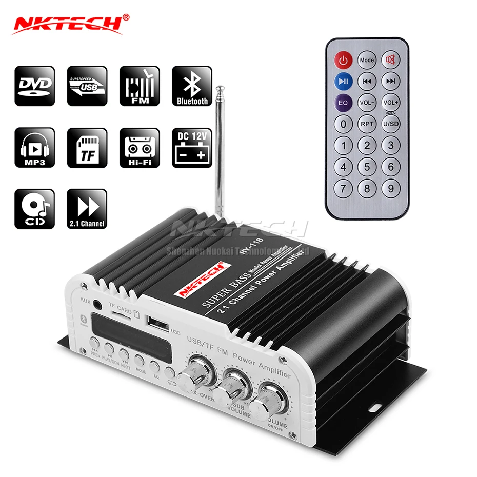 Автомобильный усилитель мощности NKTECH HY 118 цифровой аудиоплеер Bluetooth 2 1 каналов 45