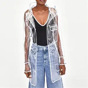 Новинка 2020, длинное блестящее прозрачное пальто из ПВХ с капюшоном, новая верхняя одежда, свободный водонепроницаемый дождевик, ветровка D445