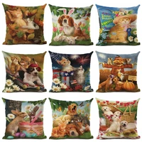 cute cat dog animal pattern pillowcase decorative pillows for sofa seat cushion cover linen throw pillow case cover home decor