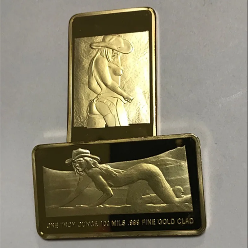 5 Pcs Sample order lovely girl badge 1 OZ 24k real gold plated beauty fashion women 50 x 28 mm souvenir coin bar | Дом и сад