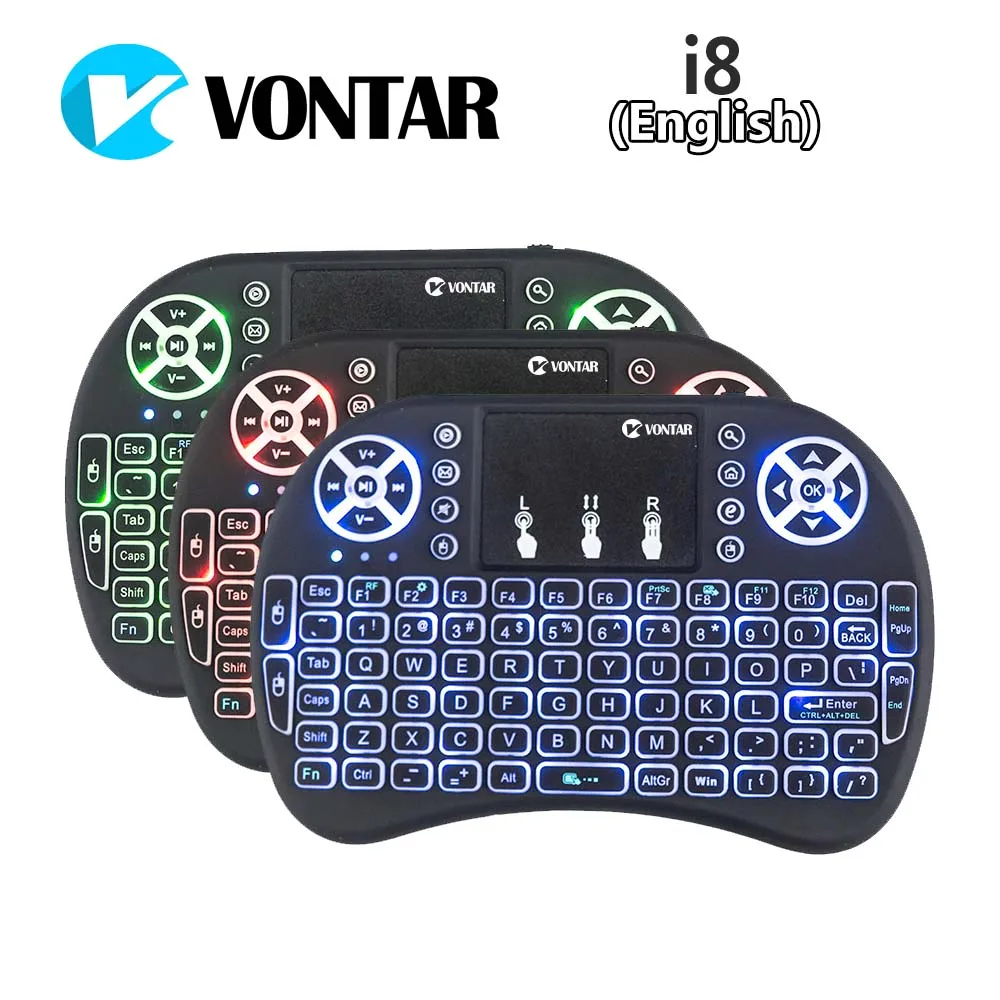 10 шт. VONTAR подсветка i8 английская 2 4 ГГц Беспроводная клавиатура Air Mouse тачпад
