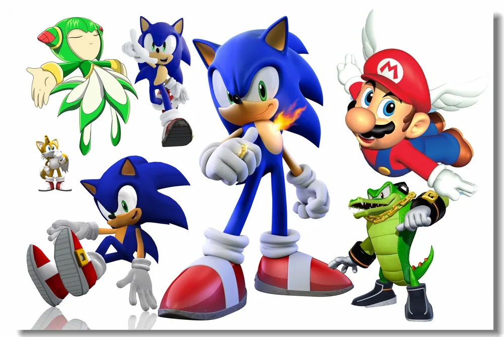 Пользовательские холст настенные наклейки Sonic плакат с ежом Super Smash Bros обои