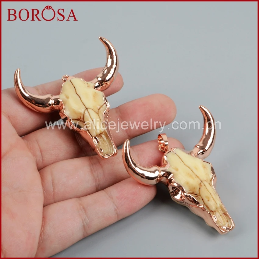 BOROSA 5 шт. розовое золото цвет Longhorn Смола рожок скот кулон ювелирные изделия буйвол