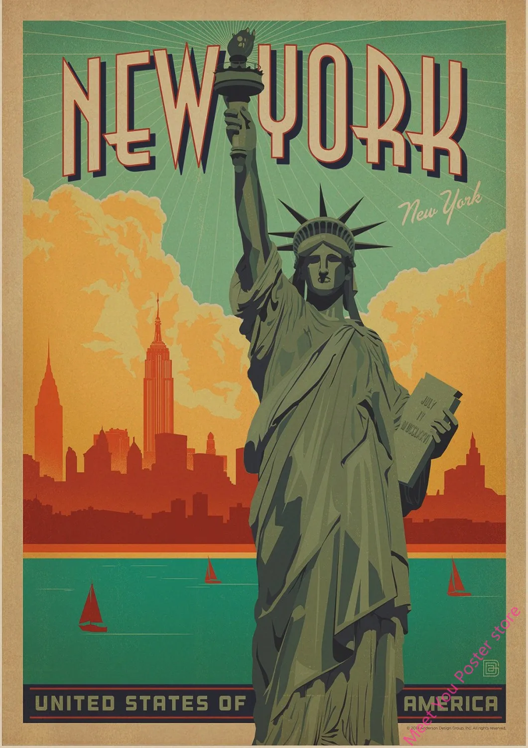 Нью Йорк Тулон Гавайи Великобритания LA LONDE DUMBO Art Travel Poster Vintage Kraft настенные
