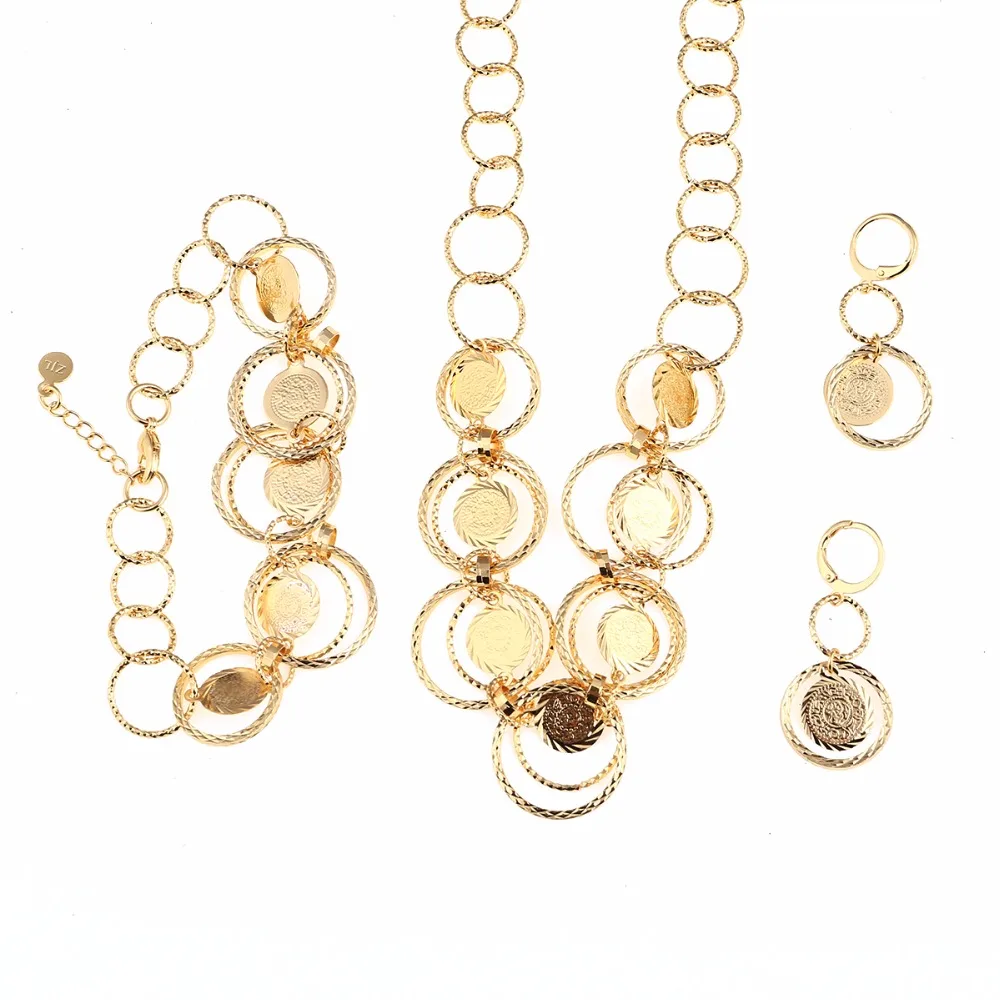 Dubai Gold Color Jewelry Set For Women African Ethiopian Antique Coin Bracelet Earrings Necklace | Украшения и аксессуары