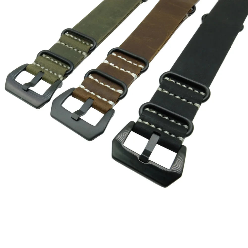 

Black Brown Green Watch Strap Handmade Crazy Horse Leather Strap Watch Band 22mm 24mm 26mm Zulu For Nato G10 Replacement
