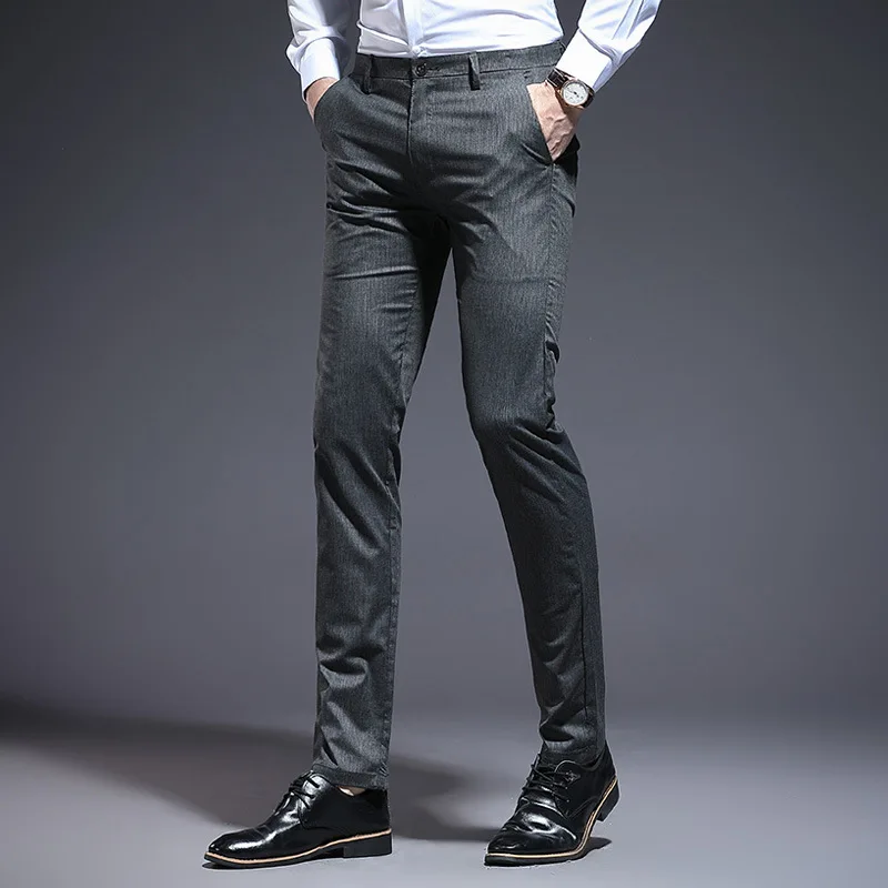 Men's Business Casual pants Spring and Summer New Slim Pants Korean Pinstriped Micro-elastic Trousers Large Size | Мужская одежда