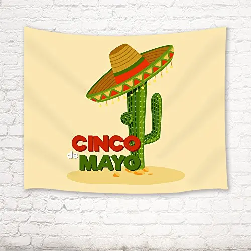 Декоративный кактус гобелен мультфильм Мексика Кактус с Strawhat каракули стиль
