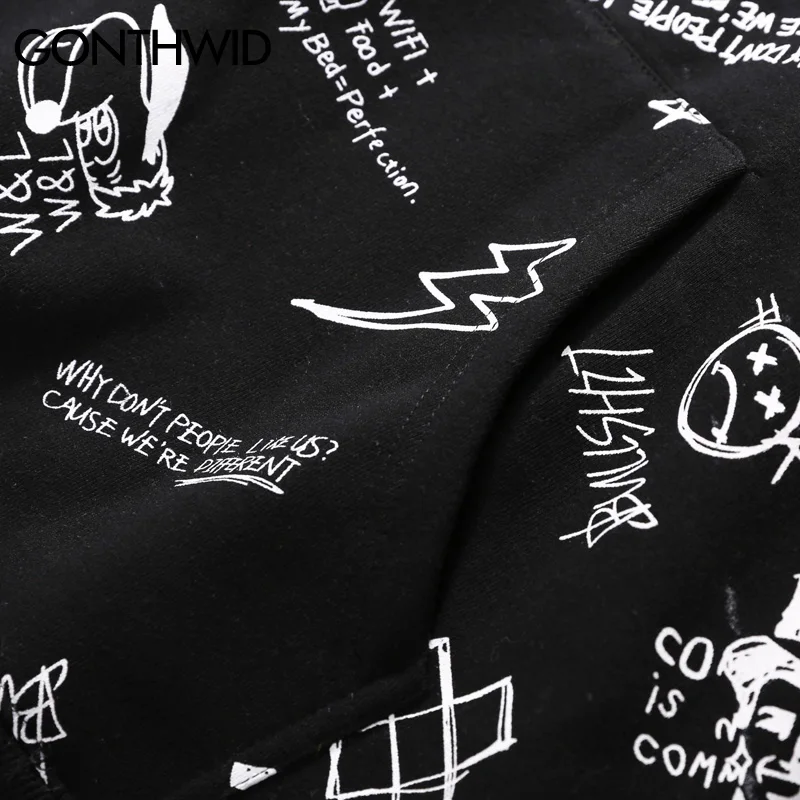 GONTHWID Harajuku Graffiti 2018 Autumn Winter Fleece Hoodies Mens Casual Hooded Sweatshirts Streetwear Male Hip Hop Hoodie Tops | Мужская
