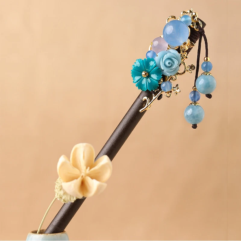 Handmade Vintage Wood Hairwear Accessories Elegant Woman Gift Hair Charm Chinese Style Women Wedding Hairpins 16/18cm |