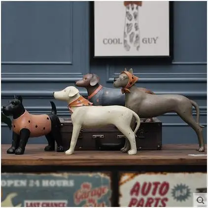 American Style Creative Resin Dog Figurines Vintage Statue Home Decor Crafts Room Decoration Objects Animal | Дом и сад
