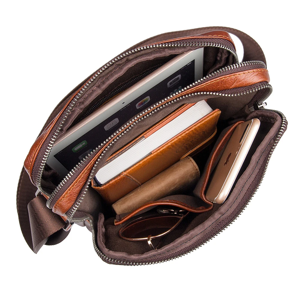 UniCalling Fashion Brand men bag Solid Color Retro genuine leather messenger bags Zipper Leisure small |